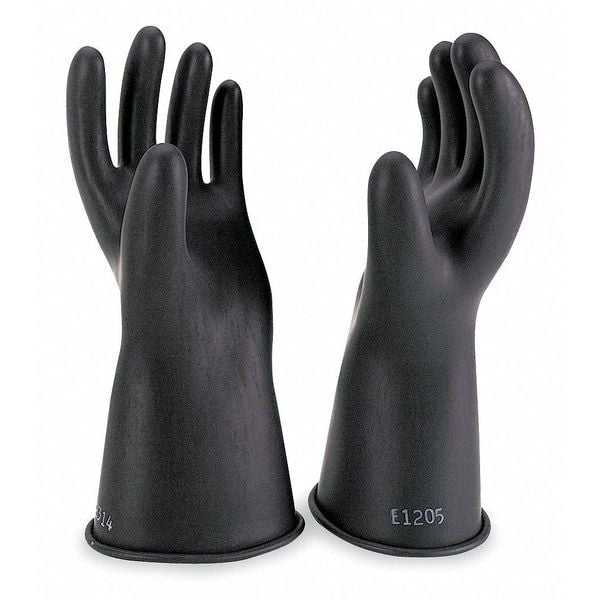 Electrical Rubber Gloves, Class 0, Type I, 11 in, Black, Size 10, 1 Pair