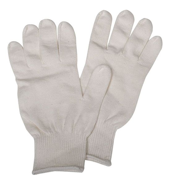 Glove Liners, Gen Purpose, Cotton/Polyester, Knit Cuff, 9 1/4 in L, White, Universal Size, 1 Pair