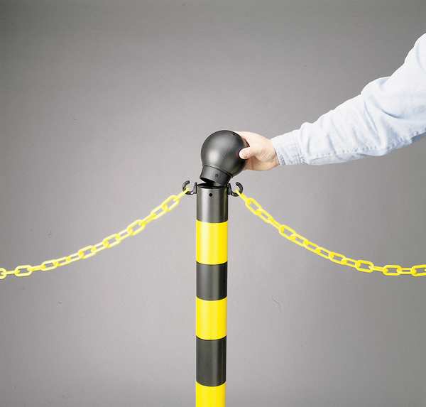 Striped Barrier Post, 41 in H, Black and Yellow