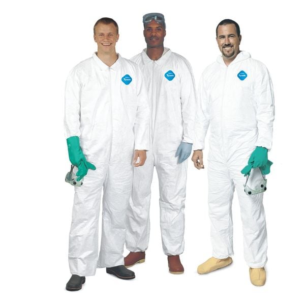 Tyvek 400 Collared Disposable Coveralls, 3XL, Open Wrists and Ankles, Serged Seam, White, 6 Pack