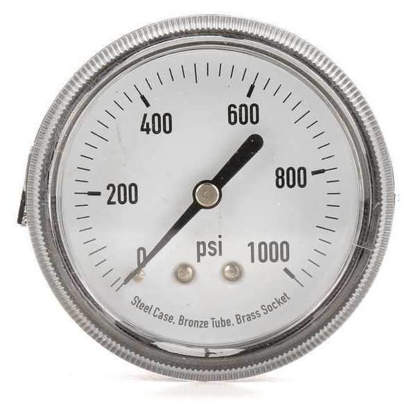 Pressure Gauge, 0 to 1000 psi, 1/4 in MNPT, Steel, Black