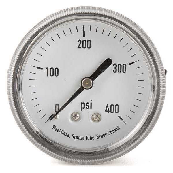 Pressure Gauge, 0 to 400 psi, 1/8 in MNPT, Steel, Black