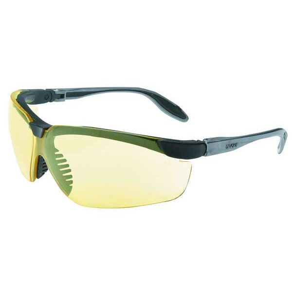 Safety Glasses, Wraparound Amber Polycarbonate Lens, Scratch-Resistant