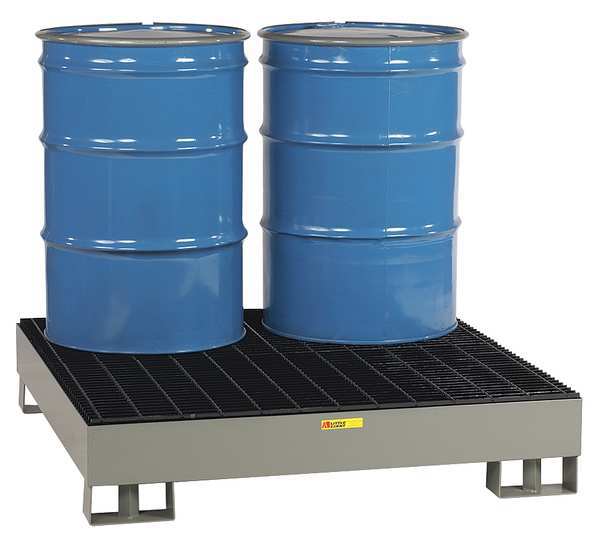 Forkliftable Drum Spill Containment Platform, 66 gal Spill Capacity, 4 Drum, 4,000 lb, Steel