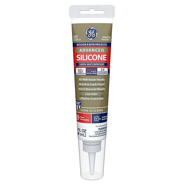 Kitchen & Bath Sealant, 2.8 oz, Tube, White, Silicone Base