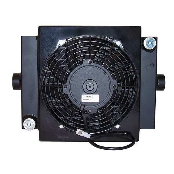 Forced Air Oil Cooler, 12 VDC, 2-30 GPM, 0.08 HP