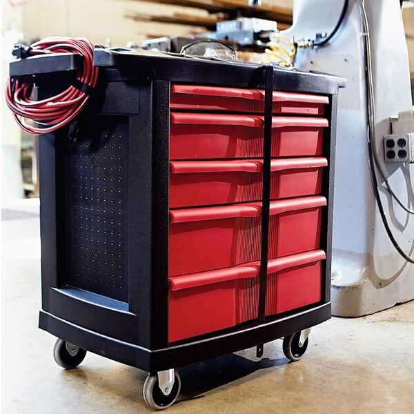 Mobile Work Station, 5 Drawers, 32 5/8 in W x 19 13/16 in D x 33 1/2 in H, Red/Black