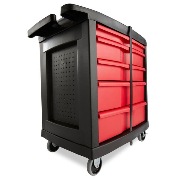 Mobile Work Station, 5 Drawers, 32 5/8 in W x 19 13/16 in D x 33 1/2 in H, Red/Black