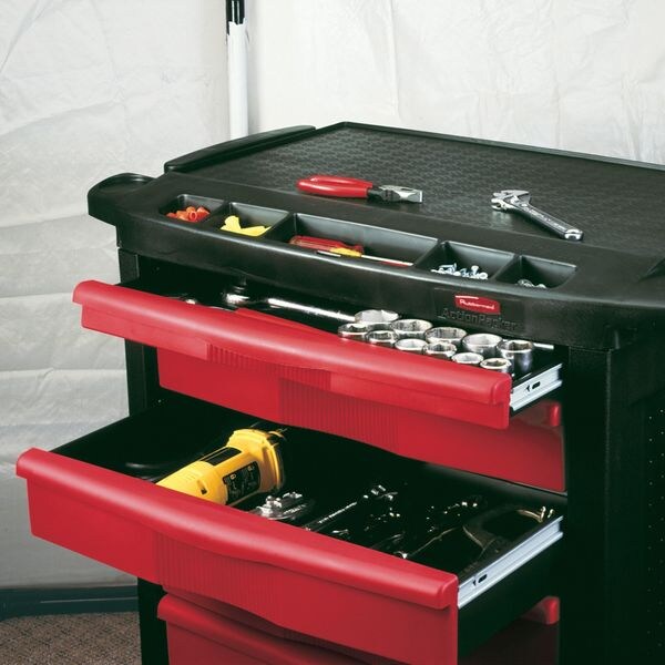 Mobile Work Station, 5 Drawers, 32 5/8 in W x 19 13/16 in D x 33 1/2 in H, Red/Black