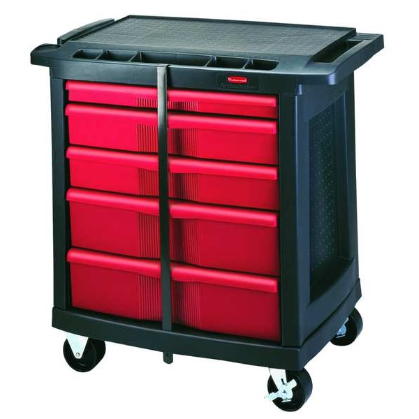Mobile Work Station, 5 Drawers, 32 5/8 in W x 19 13/16 in D x 33 1/2 in H, Red/Black