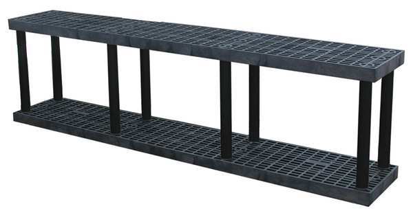 Freestanding Plastic Shelving Unit, Open Style, 16 in D, 96 in W, 27 in H, 2 Shelves, Black