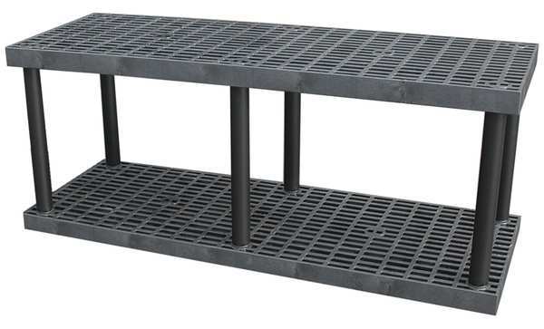 Freestanding Plastic Shelving Unit, Open Style, 24 in D, 66 in W, 27 in H, 2 Shelves, Black