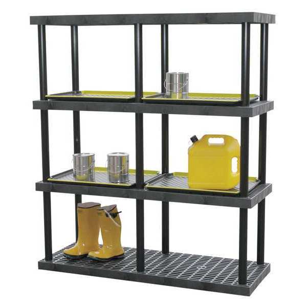 Freestanding Plastic Shelving Unit, Open Style, 16 in D, 36 in W, 27 in H, 2 Shelves, Black
