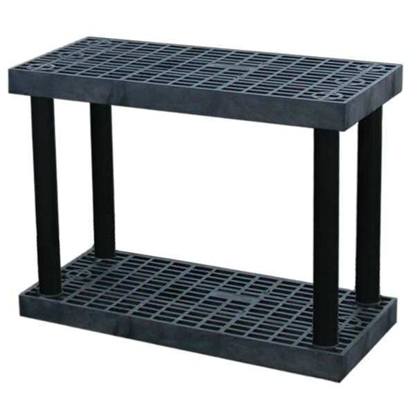 Freestanding Plastic Shelving Unit, Open Style, 16 in D, 96 in W, 27 in H, 2 Shelves, Black
