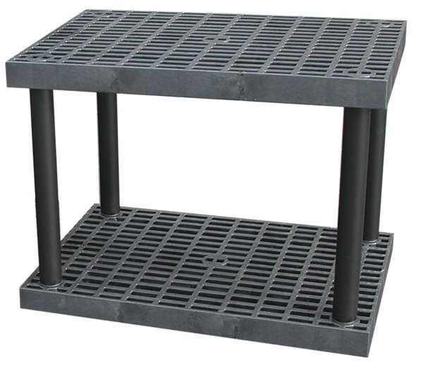 Freestanding Plastic Shelving Unit, Open Style, 24 in D, 36 in W, 27 in H, 2 Shelves, Black
