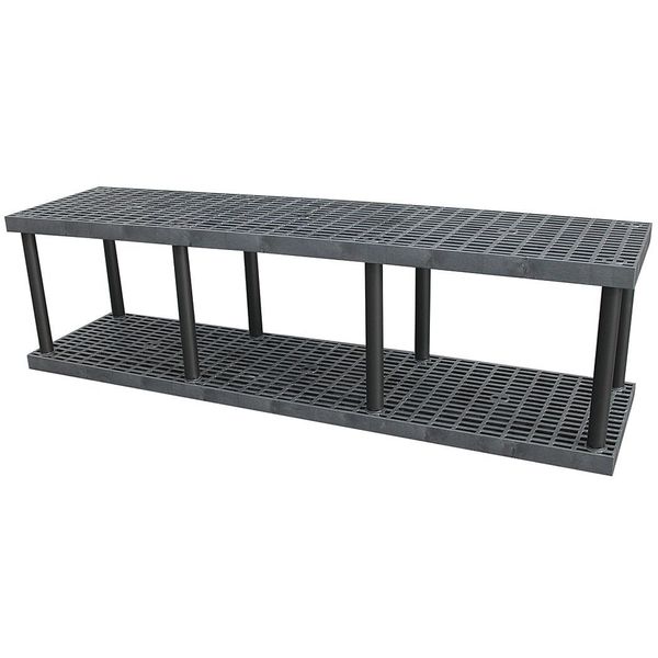Freestanding Plastic Shelving Unit, Open Style, 24 in D, 96 in W, 27 in H, 2 Shelves, Black