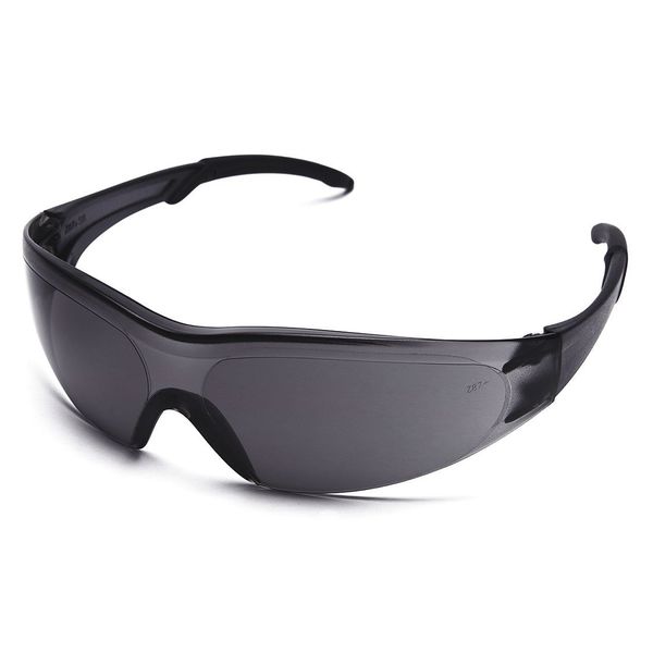 Safety Glasses, Wraparound Gray Polycarbonate Lens, Anti-Fog, Scratch-Resistant