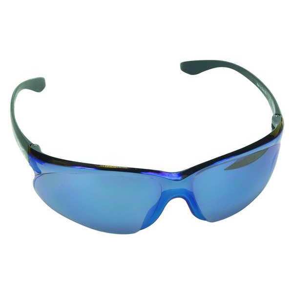 Safety Glasses, Wraparound Blue Mirror Polycarbonate Lens, Scratch-Resistant