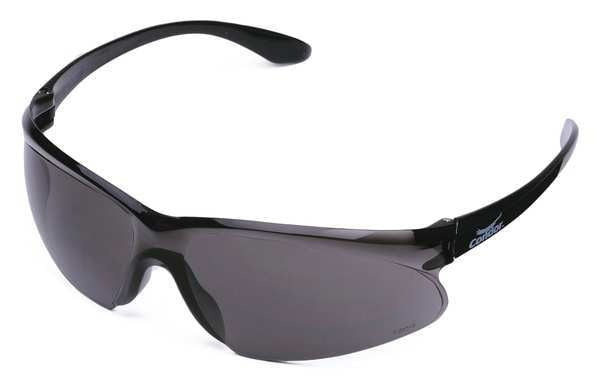 Safety Glasses, Wraparound Gray Polycarbonate Lens, Scratch-Resistant