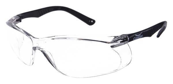 Safety Glasses, Anti-Scratch, Frameless, Wraparound, Soft End Tip, Black Arm, Clear Lens
