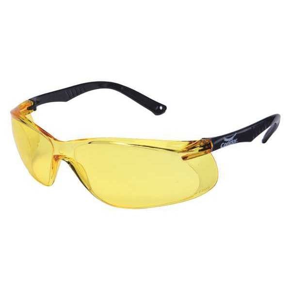 Safety Glasses, Wraparound Amber Polycarbonate Lens, Scratch-Resistant
