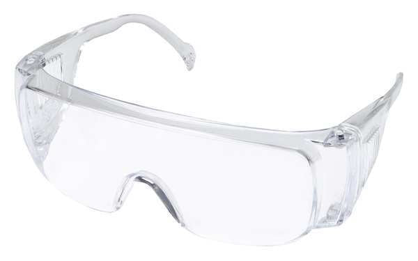 Safety Glasses, Visitor Series, Uncoated, Frameless, Clear Arm, Clear Lens, Pack of 12
