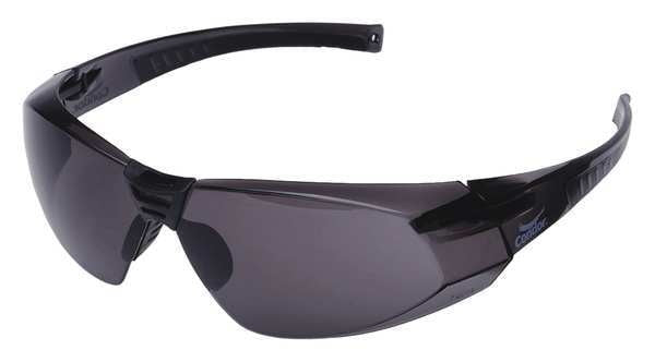 Safety Glasses, Wraparound Gray Polycarbonate Lens, Scratch-Resistant