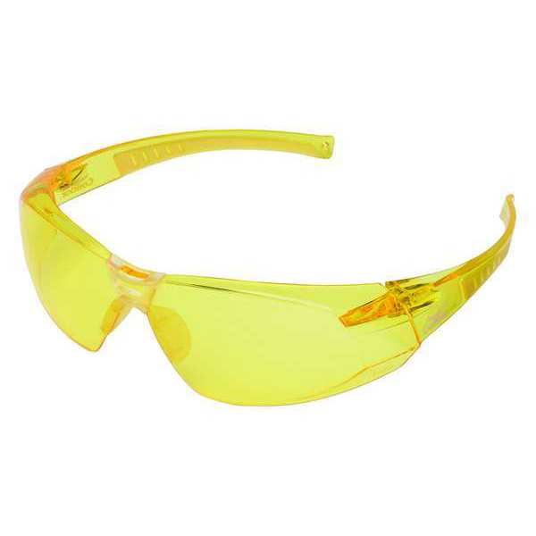 Safety Glasses, Wraparound Amber Polycarbonate Lens, Scratch-Resistant