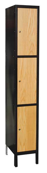 Wardrobe Locker, 12 in W, 18 in D, 78 in H, (1) Wide, (3) Openings, Light Wood/Black
