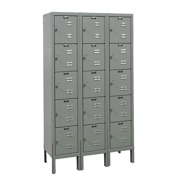 Box Locker, 36 in W, 15 in D, 66 in H, (3) Wide, (15) Openings, Dark Gray