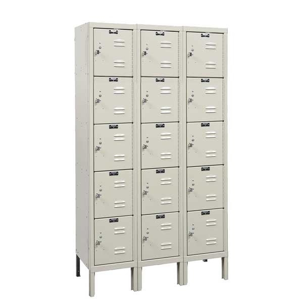 Box Locker, 36 in W, 12 in D, 66 in H, (3) Wide, (15) Openings, Tan