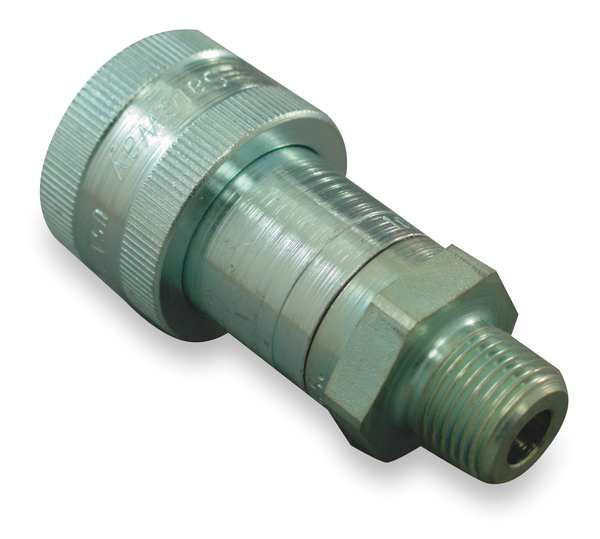 Hydraulic Quick Connect Hose Coupling, Steel Body, Thread-to-Connect Lock, 3/8