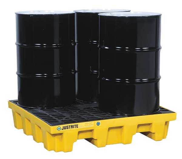 Drum Spill Containment Pallet, 73 gal Spill Capacity, 4 Drum, 5000 lb., Recycled Polyethylene