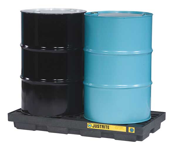 Drum Spill Containment Pallet, 24 gal Spill Capacity, 2 Drum, 2500 lb, Recycled Polyethylene