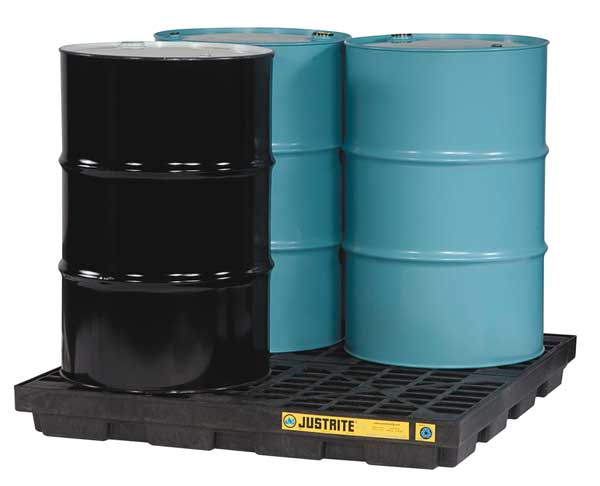 Drum Spill Containment Pallet, 49 gal Spill Capacity, 4 Drum, 5,000 lb, Recycled Polyethylene