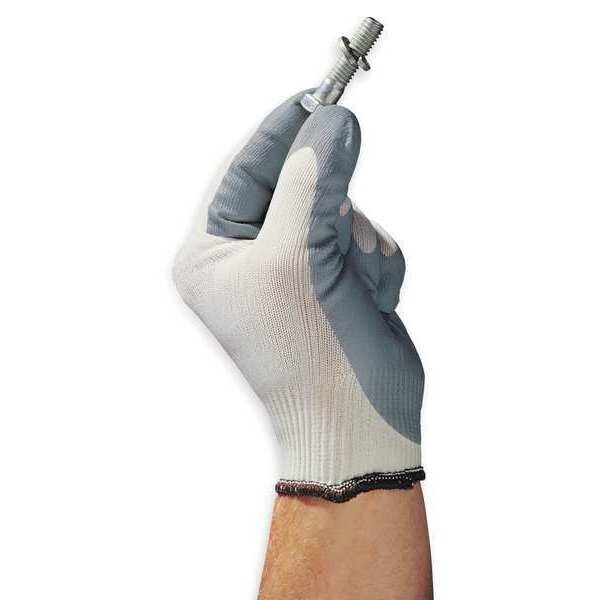 Foam Nitrile Coated Gloves, Palm Coverage, White/Gray, 9, PR