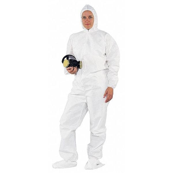 Hooded Disposable Coveralls, 2XL, 24 PK, White, SMS, zipper