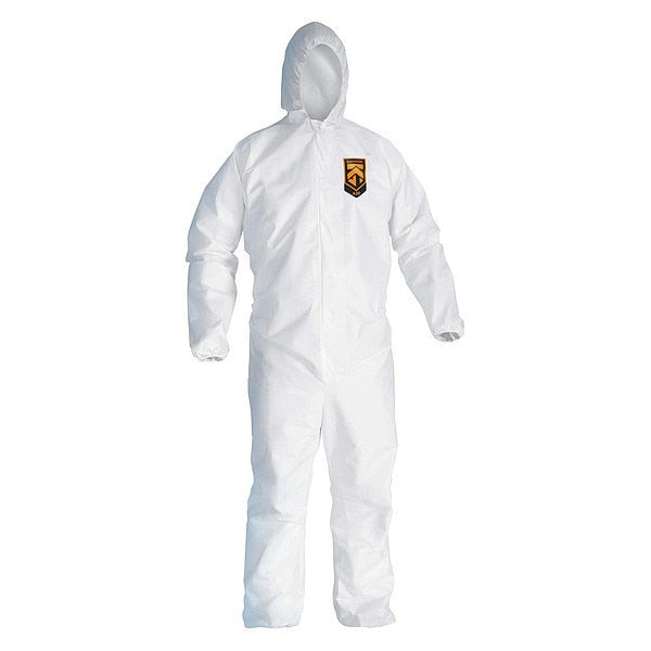 Hooded Disposable Coveralls, 20 PK, White, SMMMS, Zipper