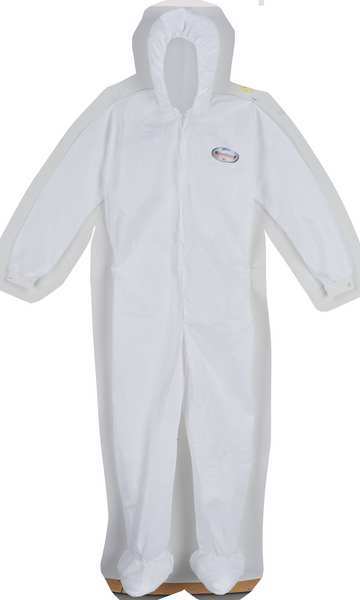 Hooded Disposable Coveralls, M, 24 PK, White, SMS, zipper