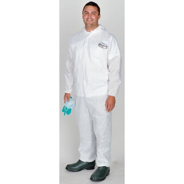 Hooded Disposable Coveralls, Xl, 25 PK, White, SMS, 1