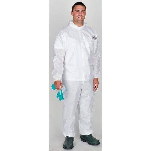 Hooded Disposable Coveralls, Xl, 25 PK, White, SMS, 1