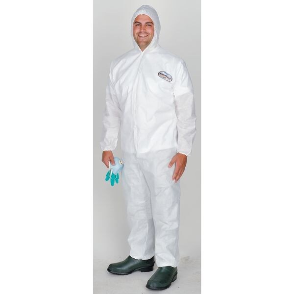 Hooded Disposable Coveralls, Xl, 25 PK, White, SMS, 1