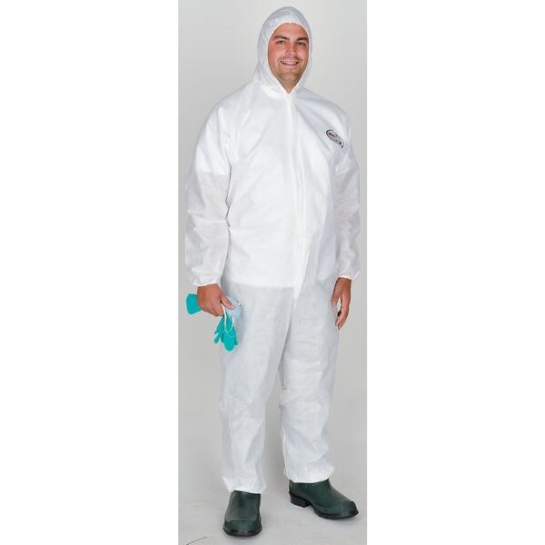 Hooded Disposable Coveralls, Xl, 25 PK, White, SMS, 1