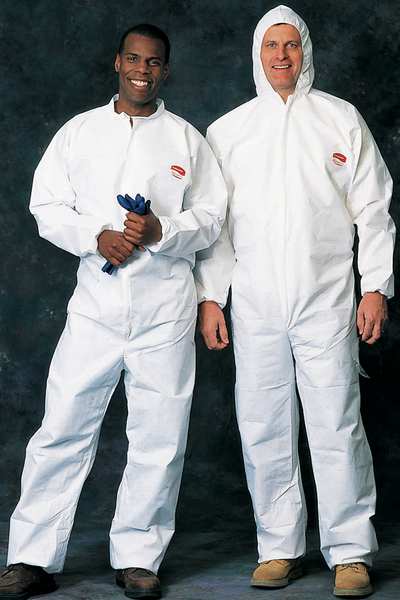 Collared Disposable Coveralls, L, 25 PK, White, SMS, 1