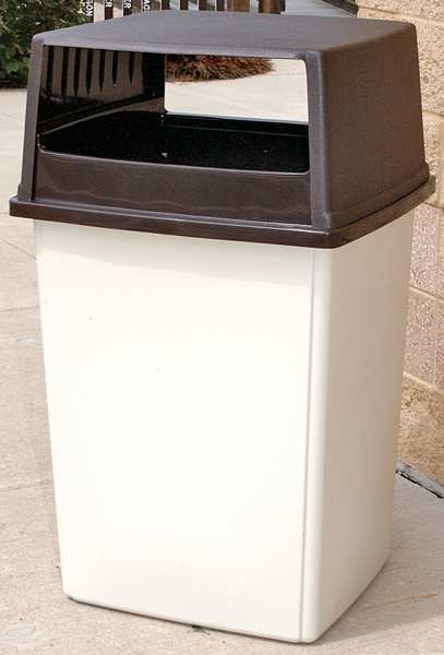 56 gal Rectangular Trash Can, Brown, 25 1/2 in Dia, None, Polyethylene