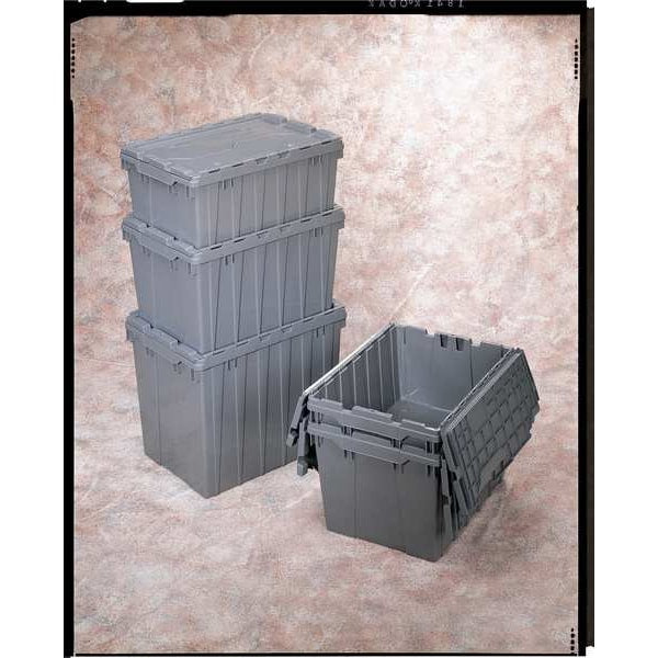 Gray Attached Lid Container, Plastic, Steel Hinge