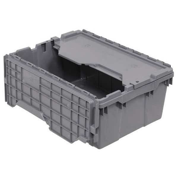 Gray Attached Lid Container, Plastic, Steel Hinge
