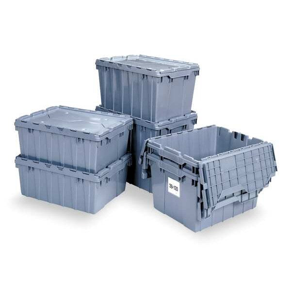 Gray Attached Lid Container, Plastic, Steel Hinge