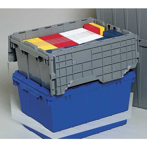Gray Attached Lid Container, Plastic, Steel Hinge