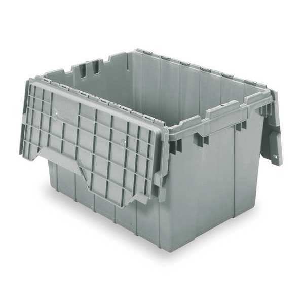 12 gal Attached Lid Container, Gray, Plastic, Steel Hinge, 21 1/2 in L x 15 1/4 in W x 12 1/2 in H